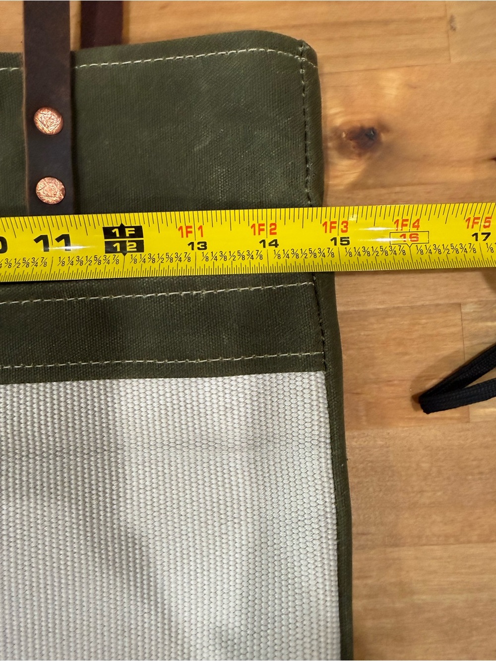 Canvas Tote with Leather Straps in Olive Green, Cream & Dark Brown - Picture 3 of 8